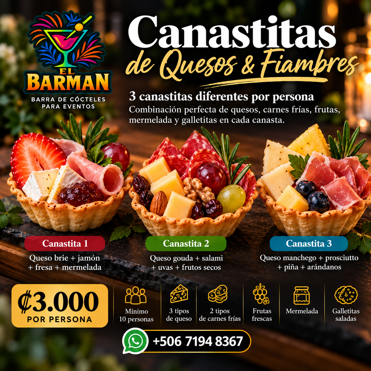 Canastitas de Quesos y Fiambres El Barman