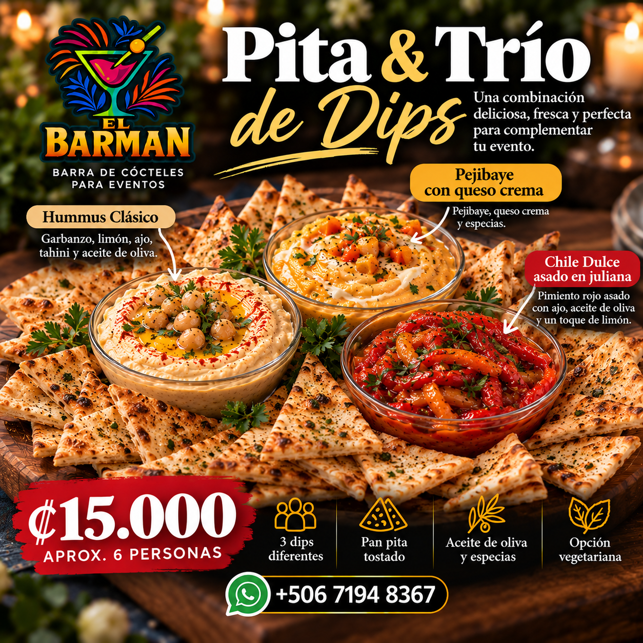 Pita y Trío de Dips El Barman